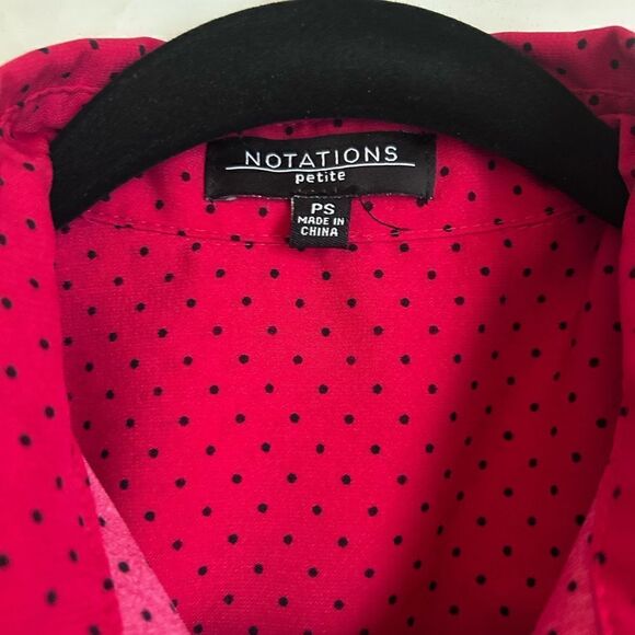 Notations Petite Polka Dot Button-up Blouse- Red/Black Size Petite Small - Picture 4 of 6